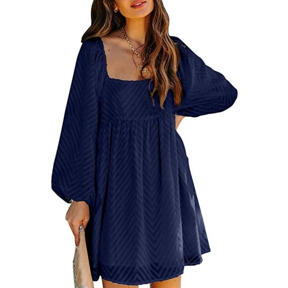 Royal Blue Long Sleeve Boho Mini Shift Dress